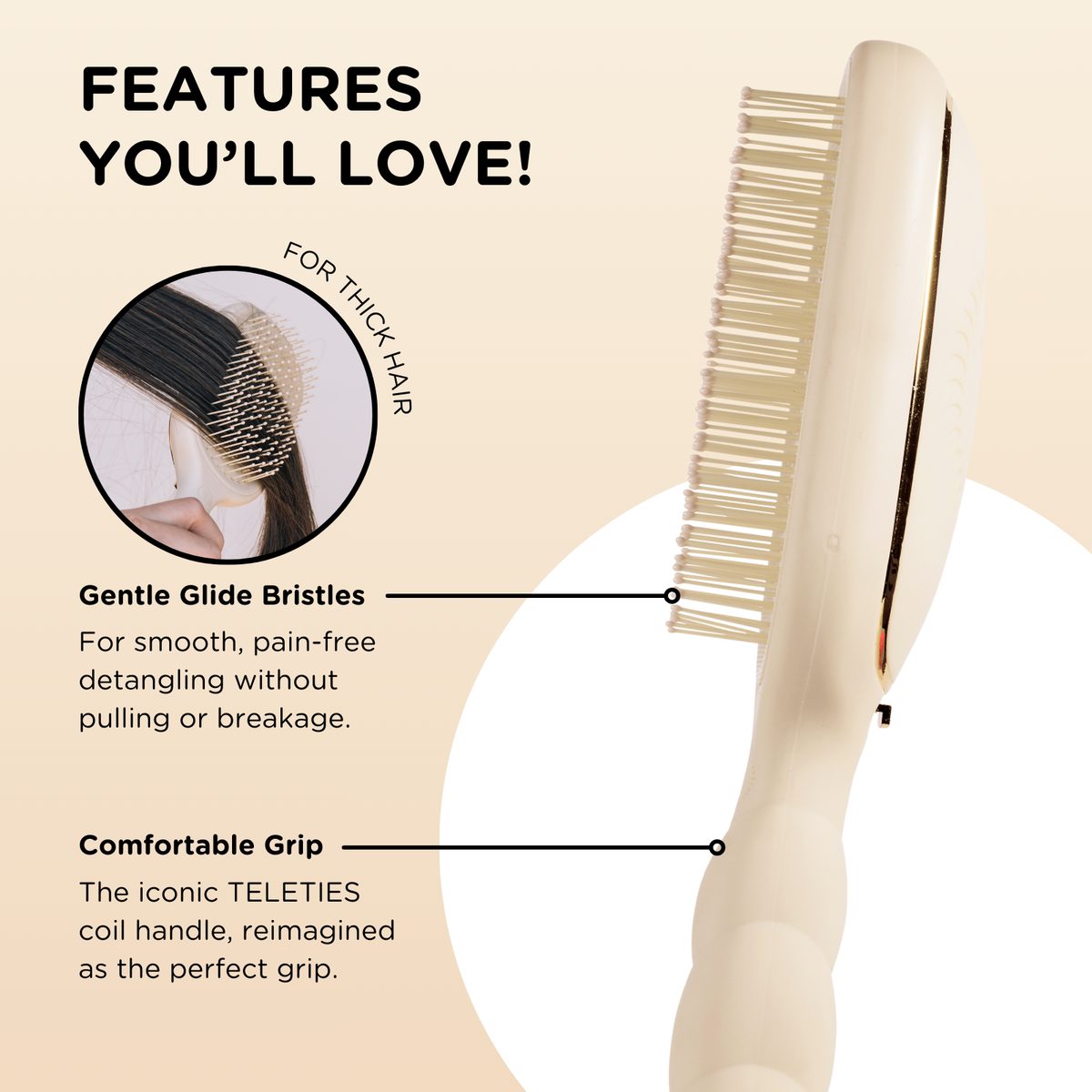 Detangler Hair Brush for Thick Hair - Tan