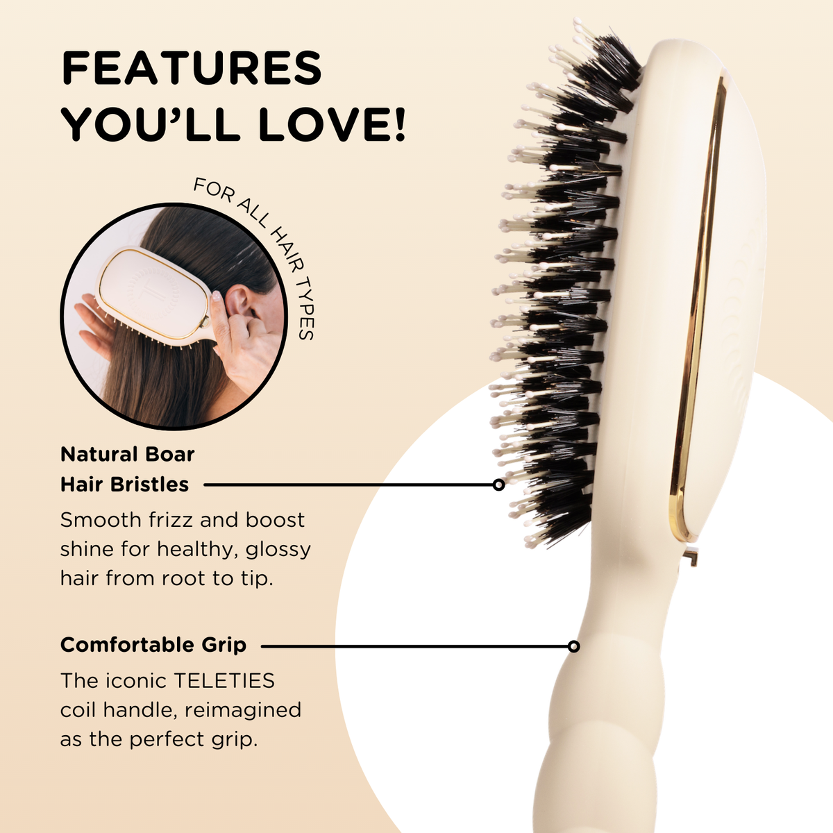 Boar Bristle Hair Brush | Tan