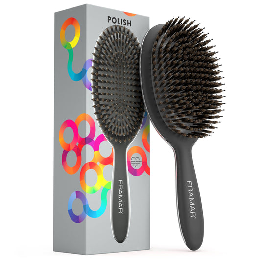 FRAMAR Boar Bristle Hair Brush, Boar Brush For Hair - Black